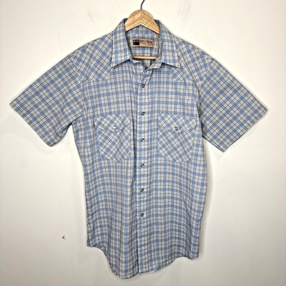 Vintage Big Mac Plaid Pearl Snap Camp Shirt 90s Made in USA Western Retro Mens M